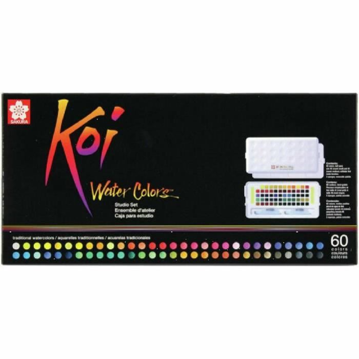 Aquarelles - SAKURA - Koi Sketch Box - 60 couleurs - Pinceaux à eau - Palette de mélange