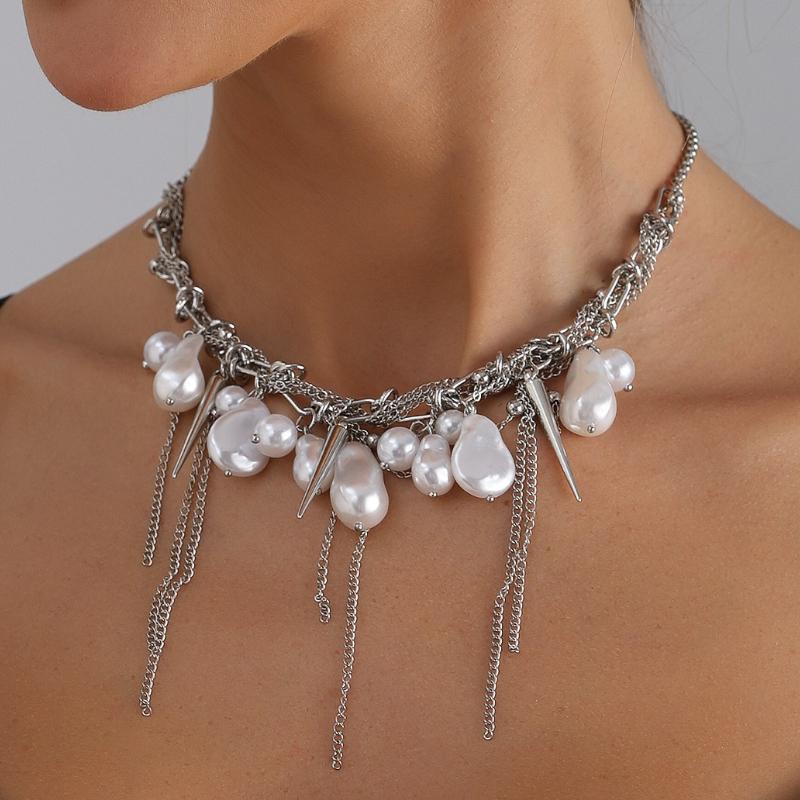 Sweet and Cool Spicy Girl Style Pearl Necklace Women's Metal Trendy Choker Jewelry
