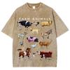 Street American Retro Cute Cow T-shirt Women Short Sleeve Round Neck Loose Casual Top Oversized Tees Large Size