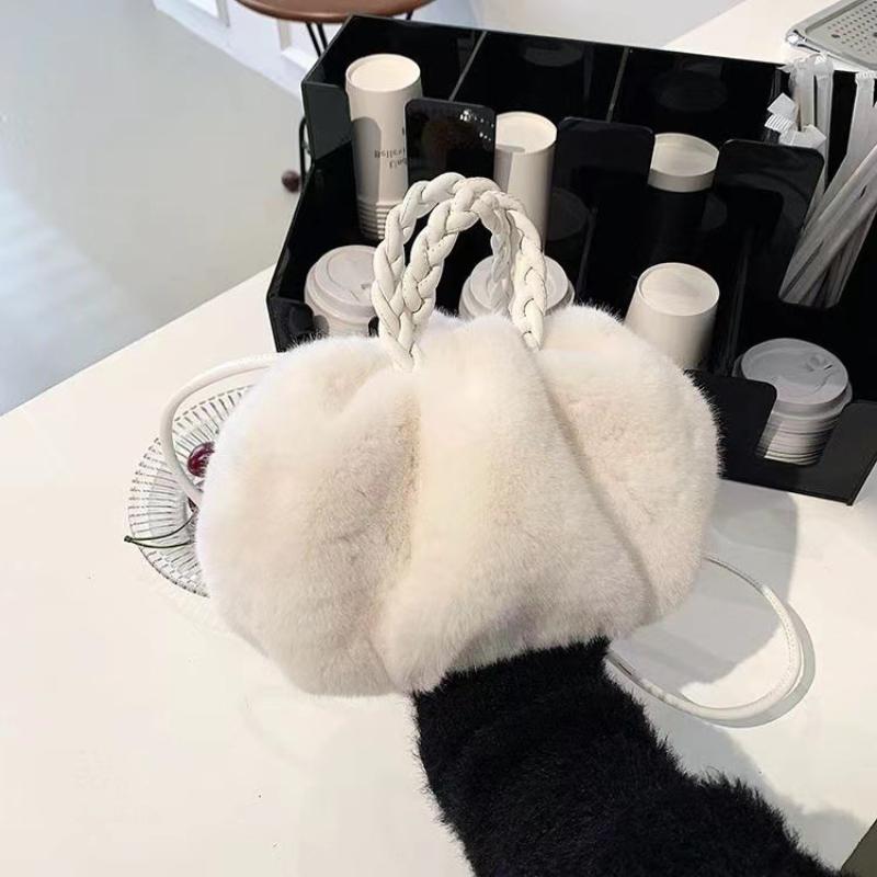 Modische, hochstrukturierte, gewebte Griffe, Wolkenplüschtasche, große Kapazität, Kunstpelz, Handtaschen für Mädchen, süßer Kürbis, Herbst/Winter, neue, vielseitige Damen-Umhängetasche