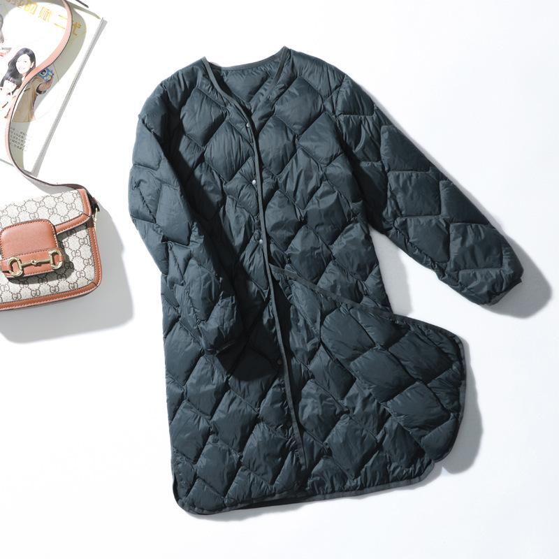 Damen Winter Ultraleichter, dünner Entendaunenmantel, Winterlang, schlank, warm, Basic-Steppjacke