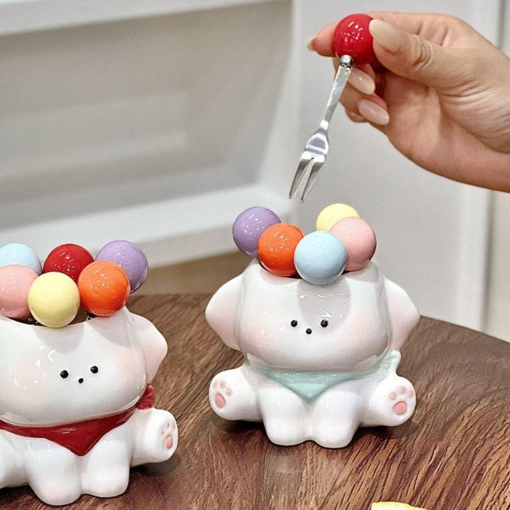 Storage Jar Dog Fruit Fork Set Cute Candy Fork Home Decoration Food Picks  Home Dessert