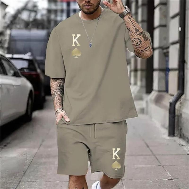 2024 Summer Casual Everyday Wear Clothes Crown K Print T-Shirt Shorts Set Two-Piece Fashion Short Sleeves Shorts Men's Clothing