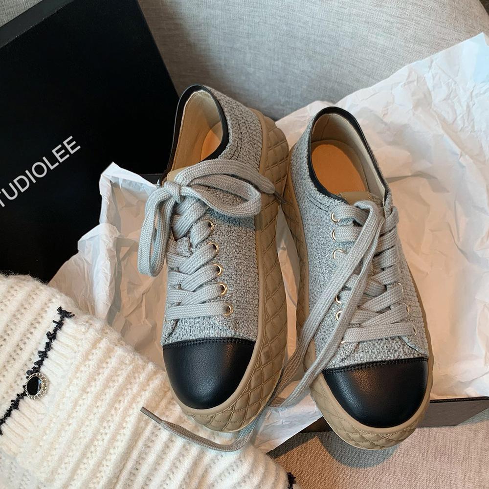 Grape Mom Studiolee~ Shoes Spring Women's Board Shoes Small Fragrant Coarse Rhombus Low Top Casual Little White Shoes Women's Shoes