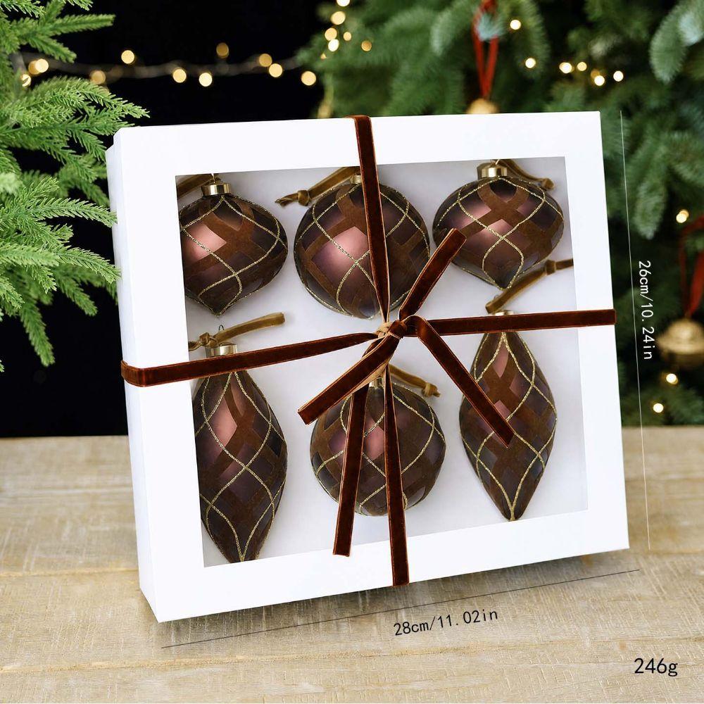 6Pcs Onion Shaped Rhinestone Christmas Bauble Flocked Xmas Tree Pendant Holiday Party