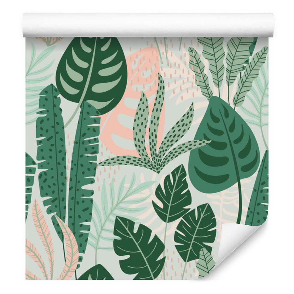 Green and Pink Leaves Wallpaper for Living Room and Bedroom 50x1000