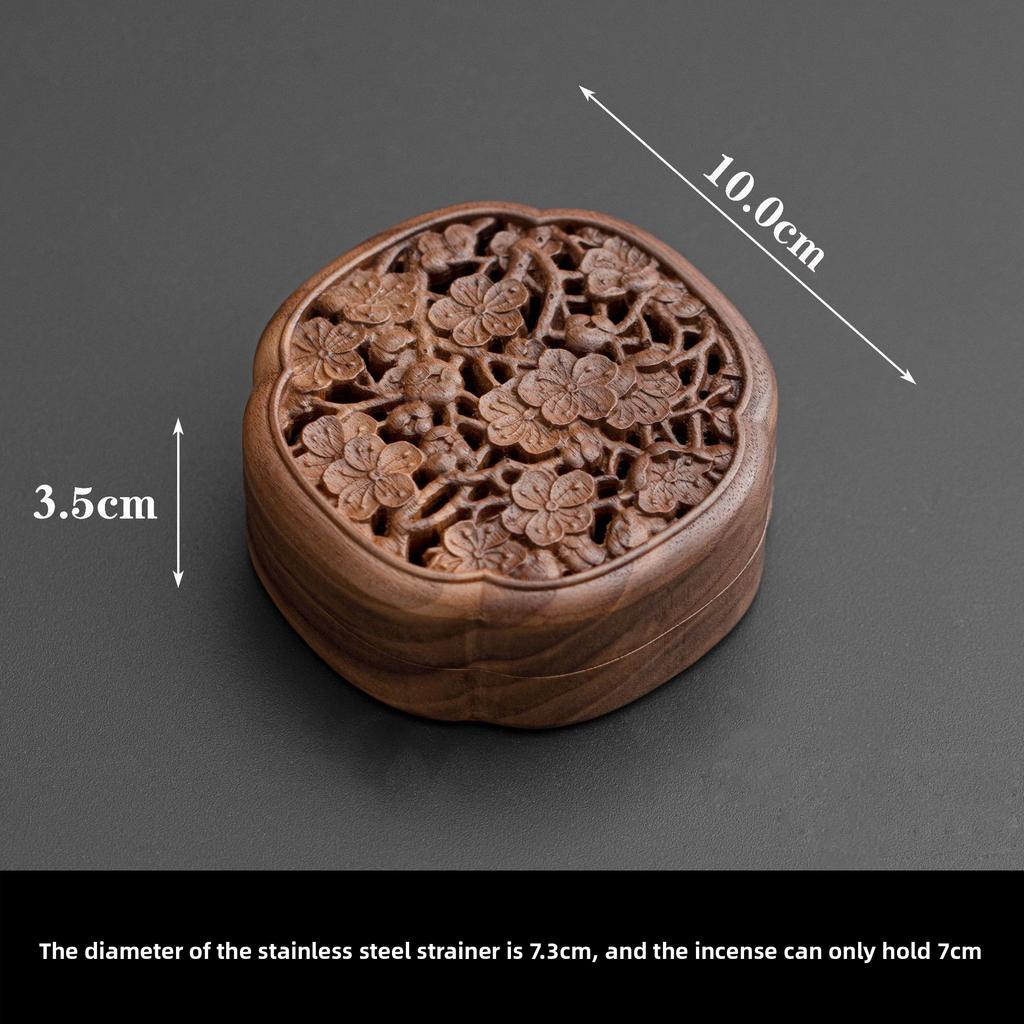 Black Walnut Hollow Incense Burner with Lid, Large Solid Wood Home Interior Aromatherapy Tea Ceremony Decoration