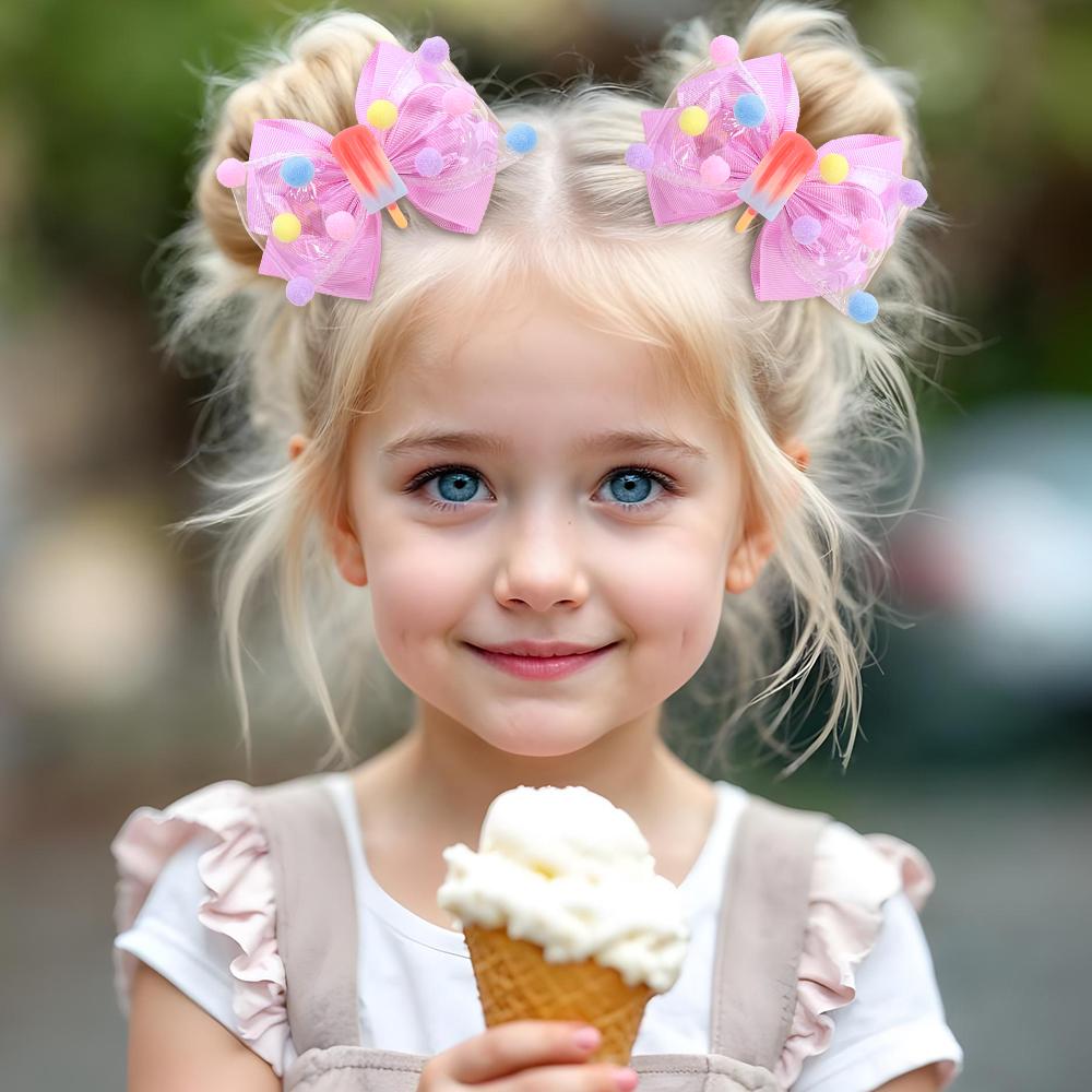 2Pcs New Popsicle Bow Hair Clips PVC Ribbon Hairpins For Girls School Barrette Summer Popular Kawaii Children Hair Accessories