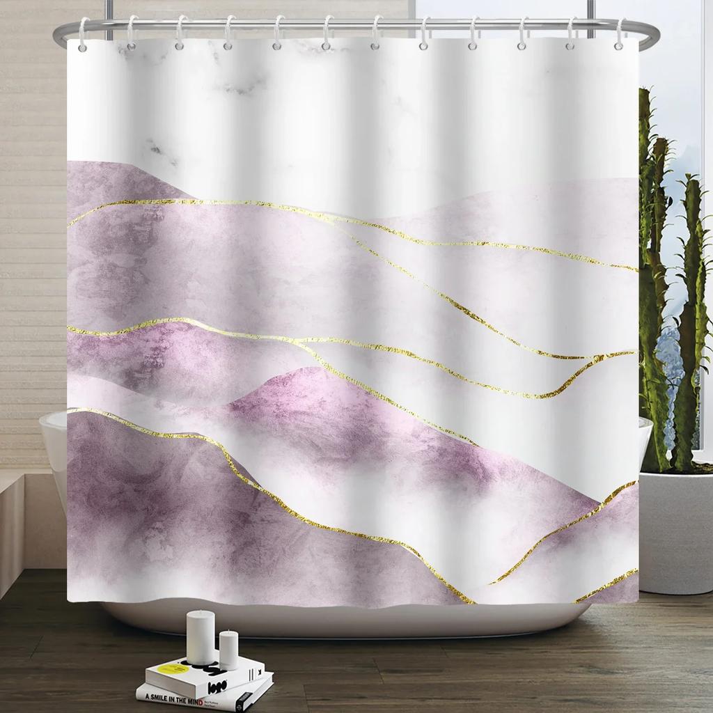 Geometric Shower Curtain Modern Abstract Brown Marble Luxury Gold Bronze Bathtub Screen Waterproof Bathroom Decor