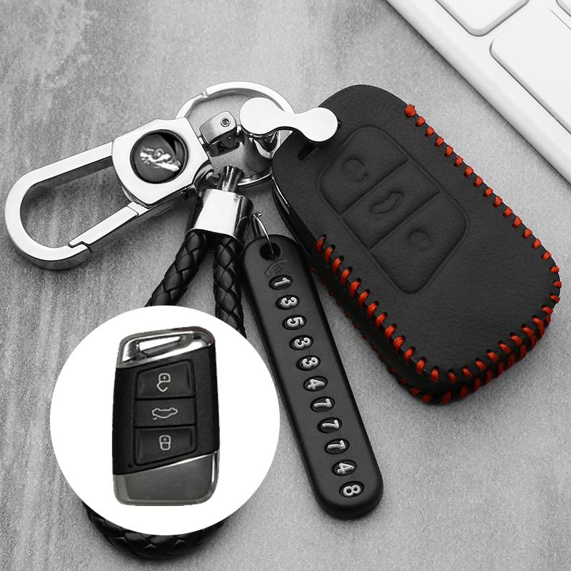 Leather Car Key Case For Vw Golf 5 7 Bora Mk6 7 Jetta Polo Passat B5 B6 B8 Skoda Octavia A5 Fabia Seat Ibiza Leon Smart Key Case