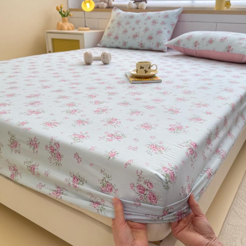 1pc Rose Print Fitted bed sheet with Elastic Band Comfortable and Breathable Single/Queen drap de lit Soft for protector colchon