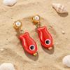 Stainless Steel Earrings Colorful Ocean Ceramic Fish Drop Dangle Earrings for Women Summer Beach Holiday Handmade Jewelry Gift