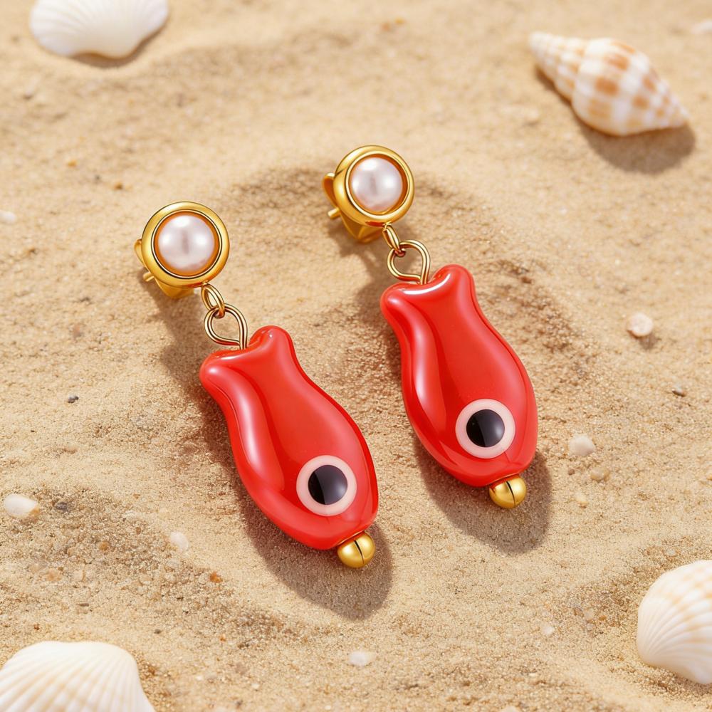 Stainless Steel Earrings Colorful Ocean Ceramic Fish Drop Dangle Earrings for Women Summer Beach Holiday Handmade Jewelry Gift