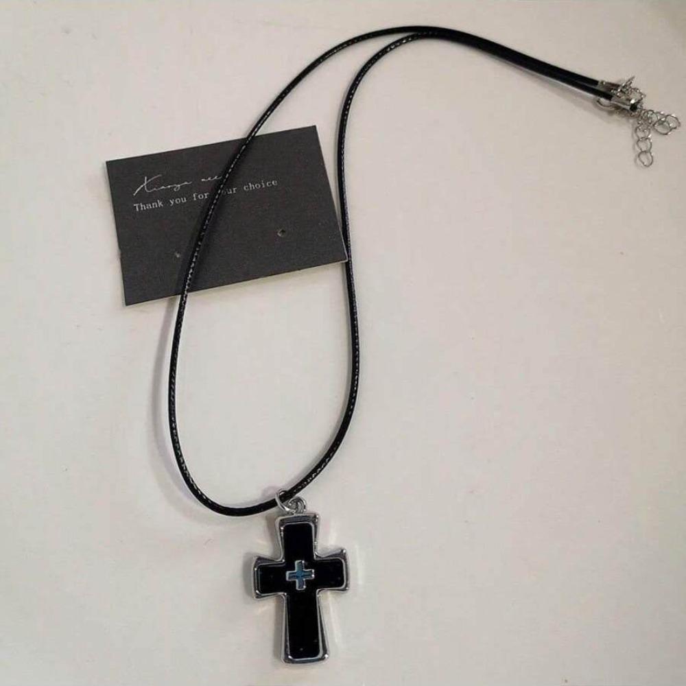 

Zinc Zinc Zinc Alloy Punk Rock Necklace Black Heart Cross Pendant Halloween 90s Y2K Necklace Men Women Style 3