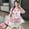 Sweet And Cool Girl Ice Silk Pajamas Women'S Summer Short-Sleeved Trousers Casual Lazy Style Loungewear Can Be Worn Outside