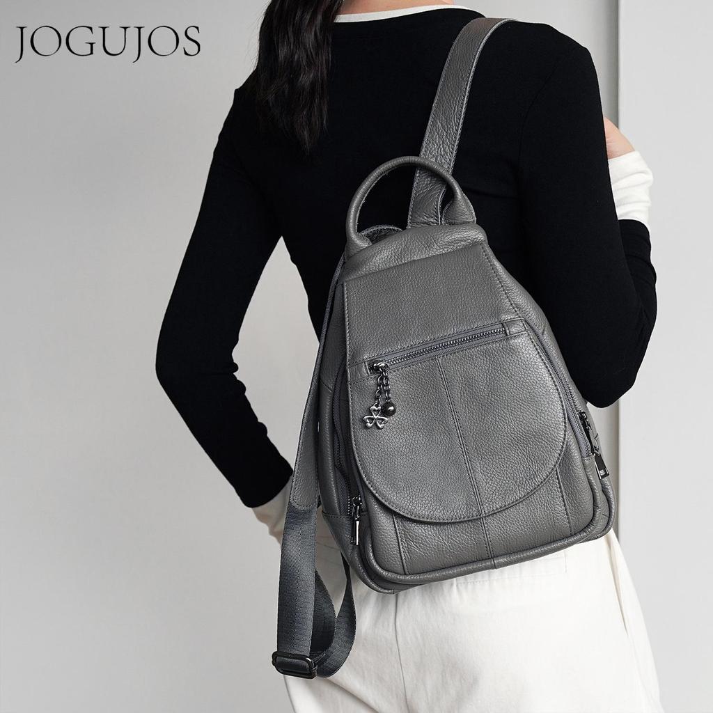 Solid Genuine Leather Women's Backpack: Fashionable, Casual, Lightweight, Multifunctional for Commuting and Travel