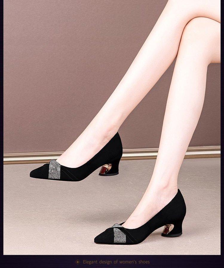 Fashion temperament rhinestone shallow mouth single shoes women's middle heel 2025 autumn new fashion versatile pointed thick heel high heels