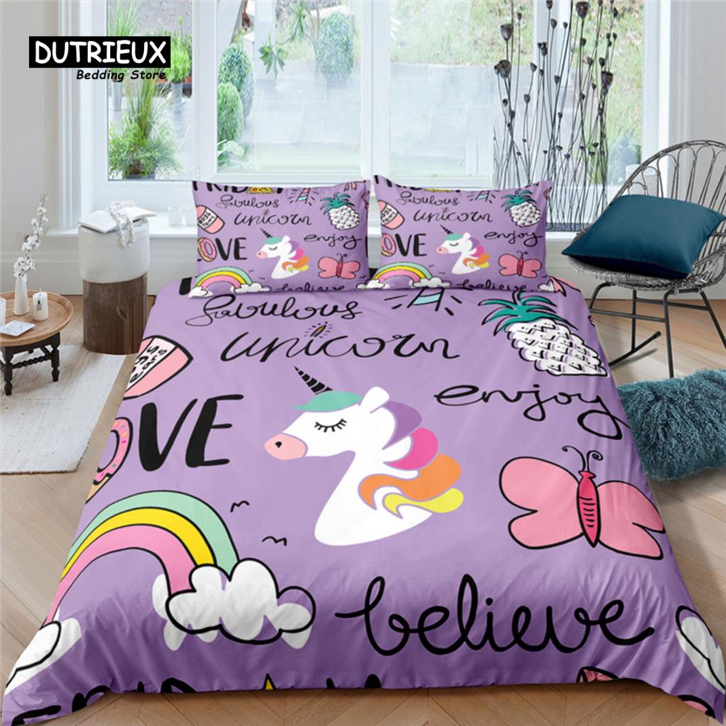 

Luxury 3D Cartoon Unicorn Print Home Living Comfortable Duvet Cover Pillowcase Bedding Set Queen and King EU/US/AU/UK Size EU single(135x200cm)
