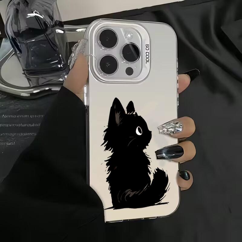 Black Cat Ink Painting Phone Case For  Redmi Note 13 12 Pro Plus 4G 5G 11 10 Pro 10S 11S 12S 13C Plating Matte Hard Cover