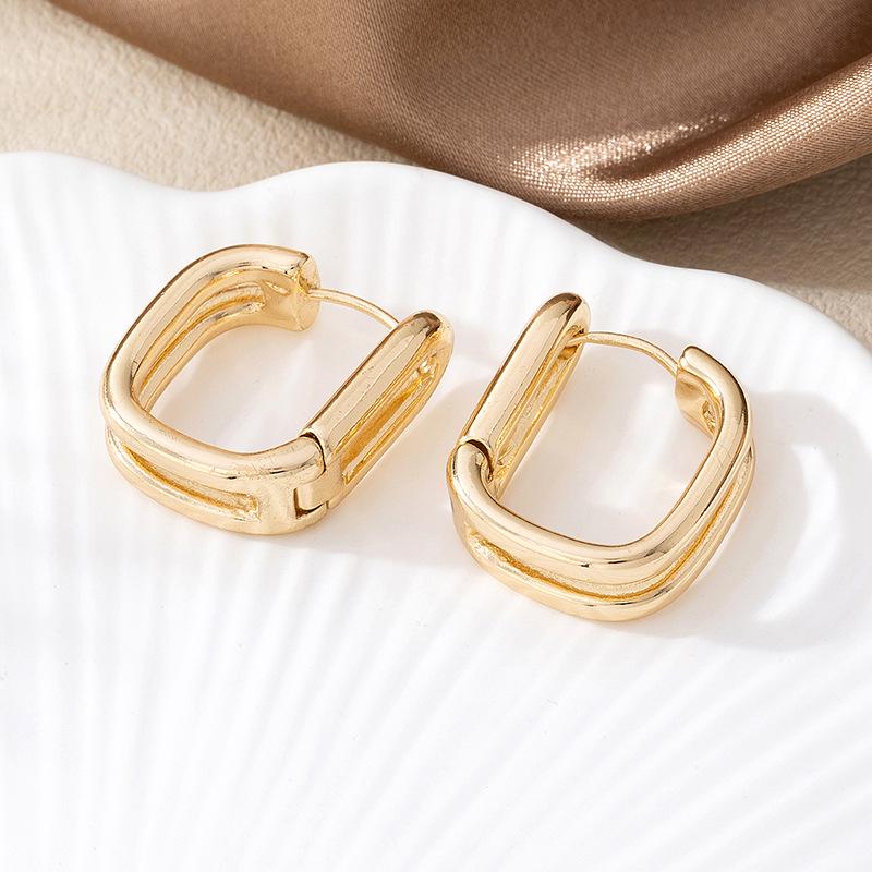 Quadratische Ausschnitt Hängeohrringe - Europäischer & Amerikanischer Cold Style Ohrklemmen mit Doppelschicht-Design