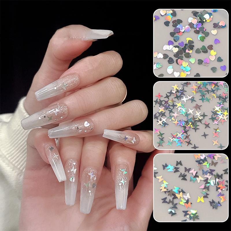 Holographic Silver Nail Glitter Laser Star Shape Sequins Sparkly Flakes Paillette Diy Nail Art Decorations Slices Accessories