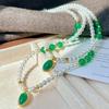 Vintage Strong Light High Quality Natural Chalcedony Artificial Crystal Pearl Necklace Collarbone Chain Pendant