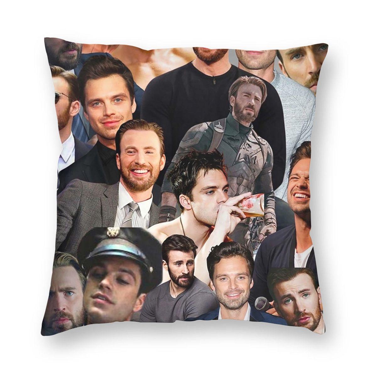 Себастьян Стэн и Крис Эванс Коллаж Квадратная Наволочка Чехол для Подушки Декоративная Подушка для Дома Спальни Автомобиля 12x12Inch