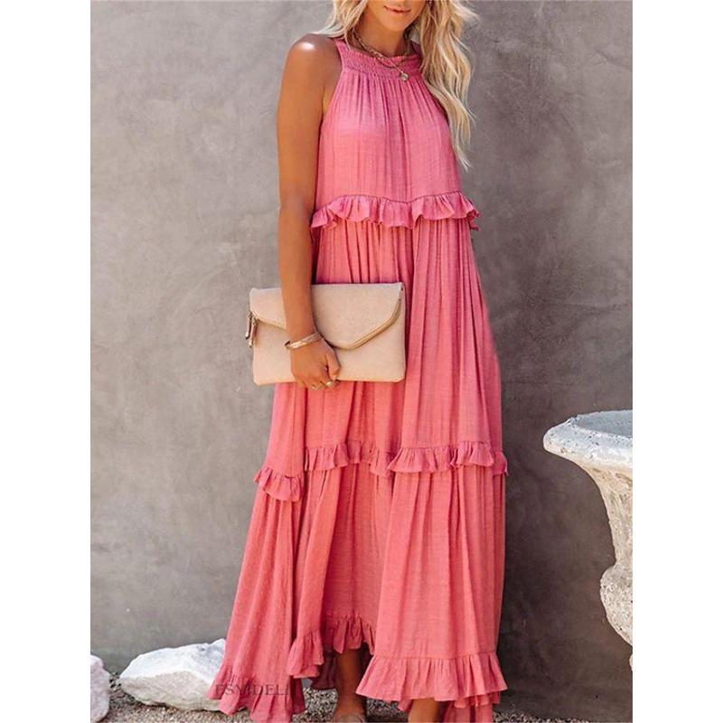 Summer new style holiday style ruffled long section, European and American style elegant swing beach skirt