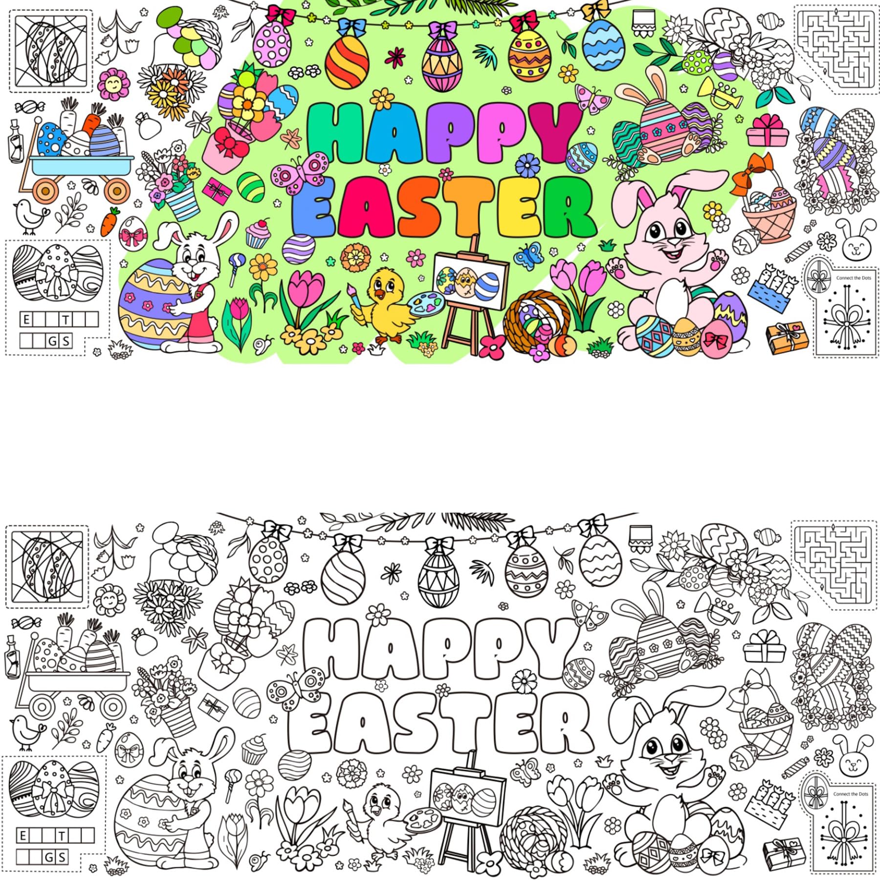 

Easter Giant Coloring Poster/Tablecloth - Easter Crafts for Kids - 30 x 72 Inches Jumbo Coloring Banner - Games Gifts Toys