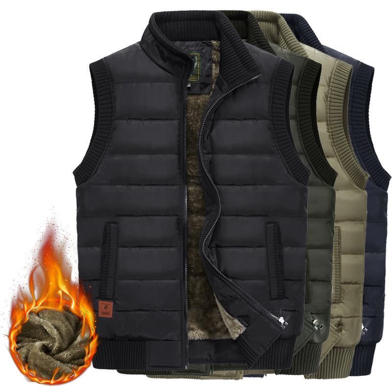 Winter Mens Fleece Jacket Sleeveless Vest Man Waterproof Vest Coats Stand Collar Windbreaker Padded Waistcoats