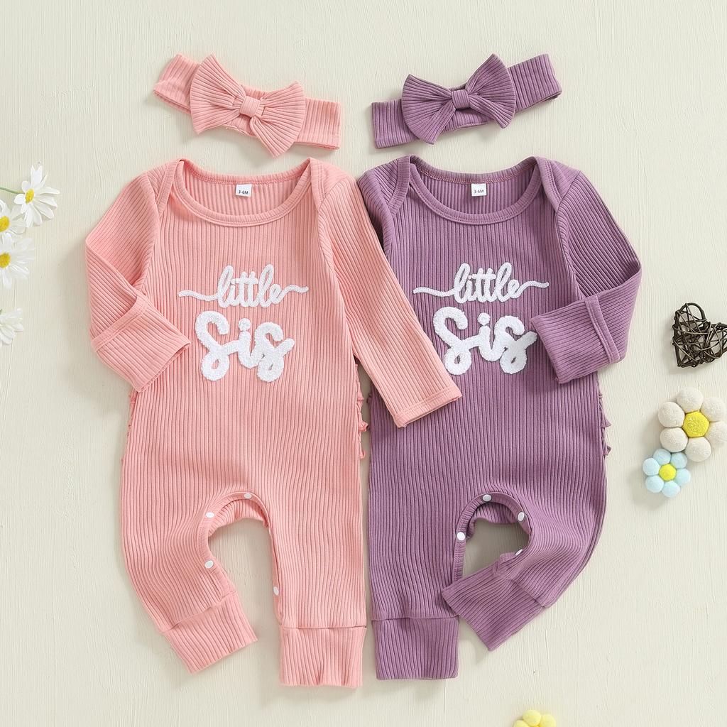 Citgeett Autumn Newborn Baby Girls Fall Romper Letter Embroidery Long Sleeve Jumpsuit Bow Headband Fall Clothes