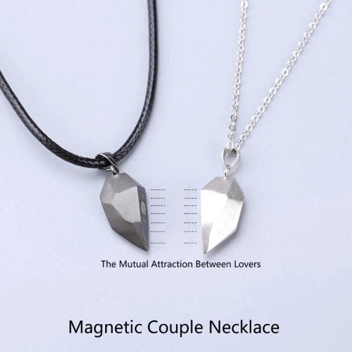 Couple Necklace - Heart Pendant - 2 Pieces - Copper Metal - Black and White