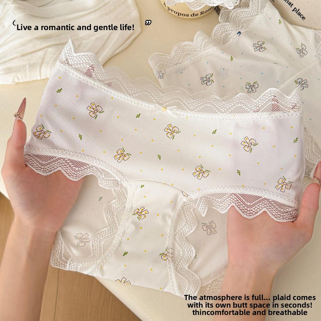 Female Summer New Lovely Lace Lace Extended Antibacterial Crotch Breathable Waist Triangle Briefs