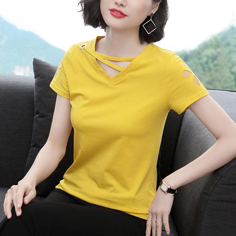Women Summer Spring Blouses Shirts Lady Fashion Casual Short Sleeve O-Neck Solid Color T-shirt Blusas Tops