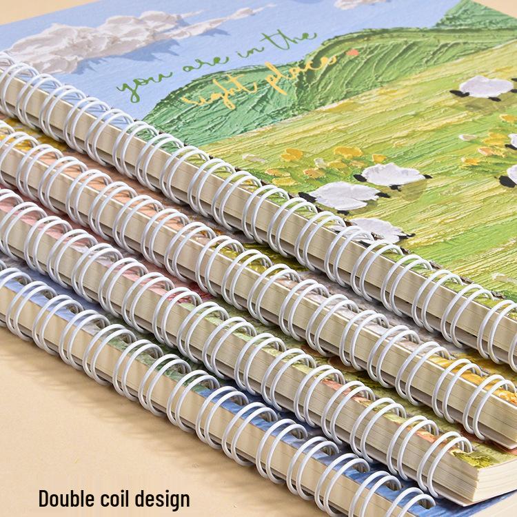 Cartoon Oil Painting A5 Side-Bound Lined Notebook - Cute, Thick, Student-Friendly