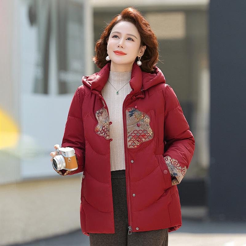 

Mom s Winter Cotton Coat: Chinese Style, Thickened Jacket for Middle-Aged & Elderly Women - Warm Autumn/Winter Wear XL for 90-105 lbs красный