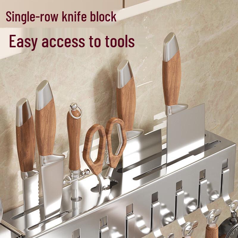 Wall-Mounted Stainless Steel Kitchen Knife and Utensil Rack