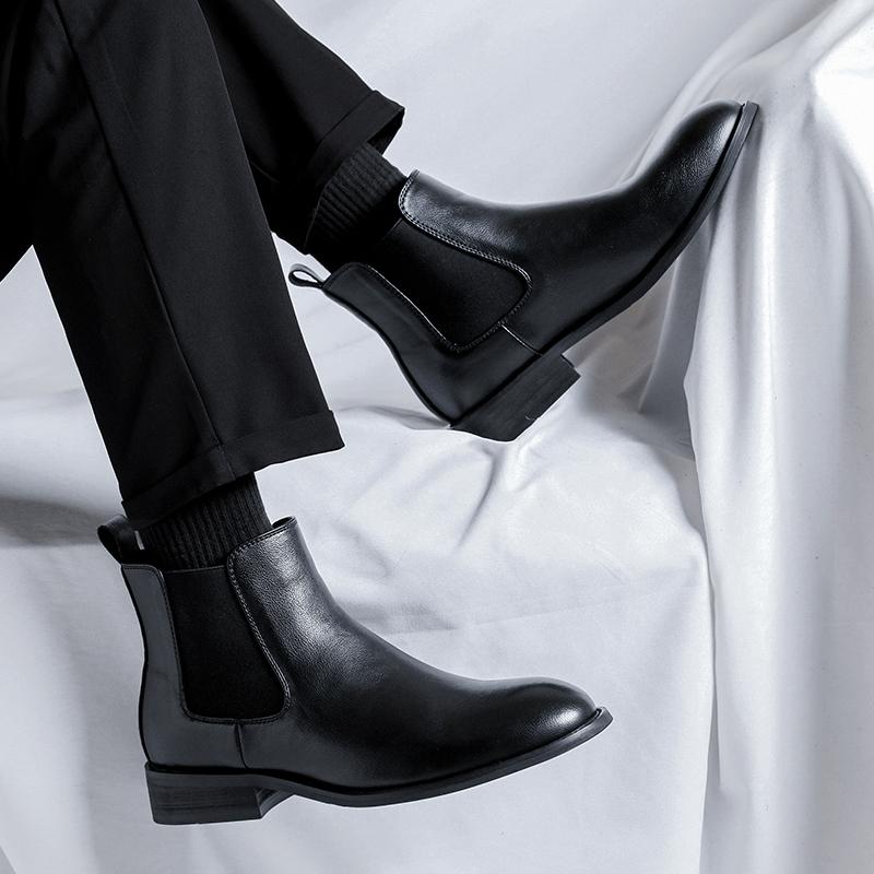 Fashion Men Casual Leather Pointed Toe Brogue Boot Classic British Style Casual Business Ankle Boot fFlat Designer Antiskid Outdoor Boot