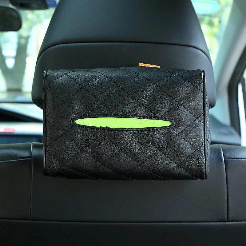 Solid Color Checkered Leather Wear-Resistant Tissue Box Car Seat Back Sunshade Hanging Tissue-Bag Buckle Strap Easy Installation