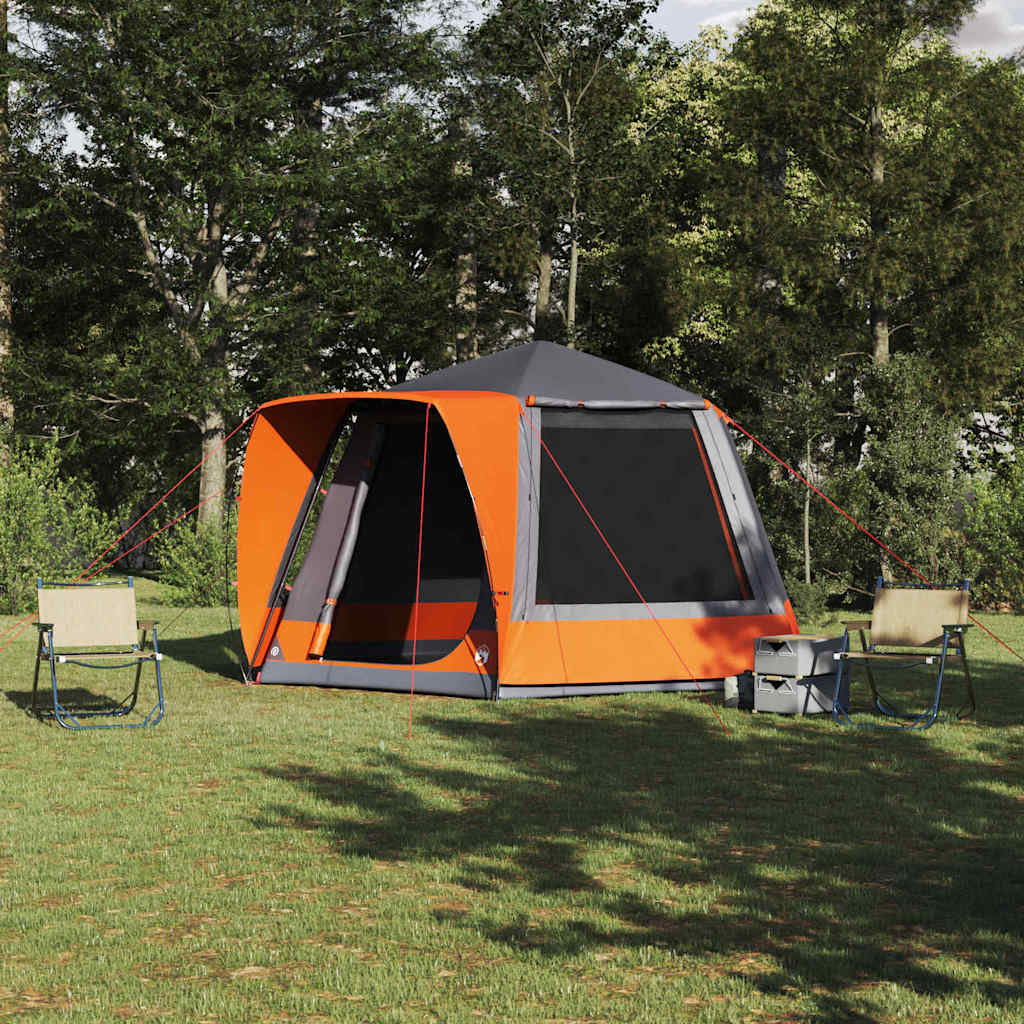 Camping Tent Hut Gray and Orange 420 X 420 X 227 Cm Polyester