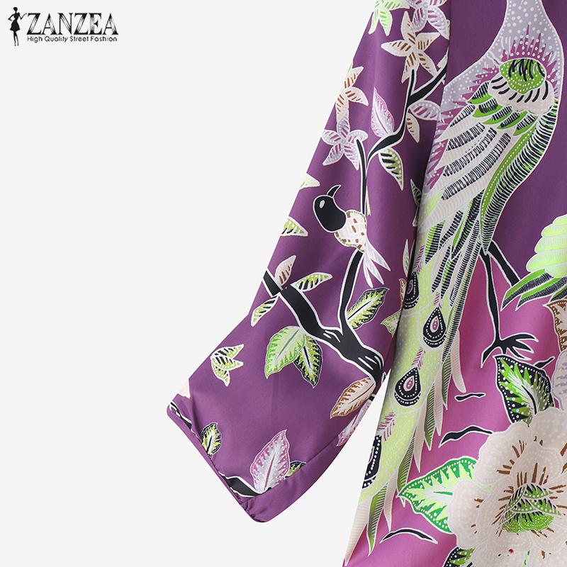 ZANZEA Women Casual Round Neck 3/4 Sleeve Loose Print Blouse
