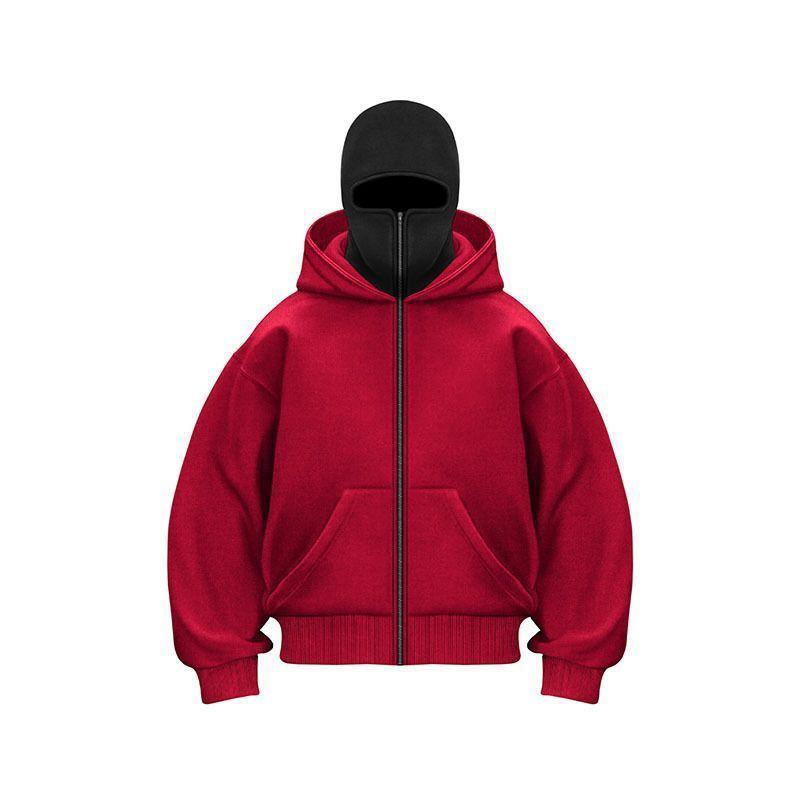 New Men s Jacket Double-layer Hooded Cardigan Zip Up Hoodie Jacket Sports Top S красный