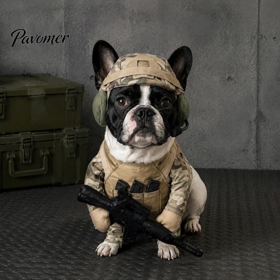 Doggy Hero Costume Dog Tactical Soldier Costume, Halloween Military Pet Outfit, Harness Gift for Lovers Uniform with Hat, Funny Cosplay Outfit
