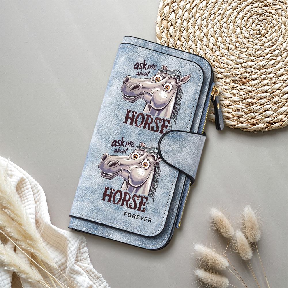 Funny Cartoon Horse Print Wallet Fashion Casual Large Capacity Long Purse for Women Men Daily Use Gift for Horse Lovers