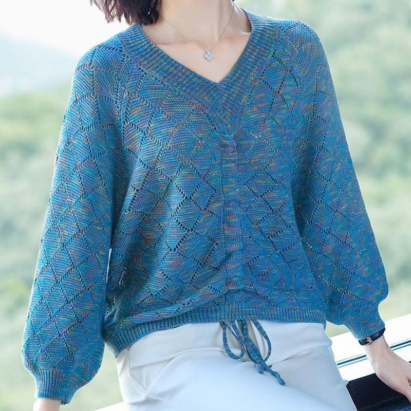 V-Ausschnitt Allround Stricktops Herbst und Winter Unterziehshirts 2022 Neue Damen Casual Lochstrickpullover