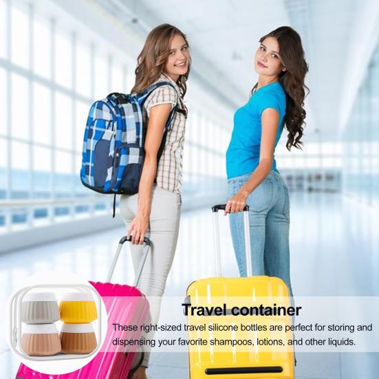 4Pcs 40ML Silicone Travel Bottle with Clear PVC Bag Leak Proof Reusable Facial Cream Lotion Sunscreen Storage Jar Portable Refillable Empty Toiletries