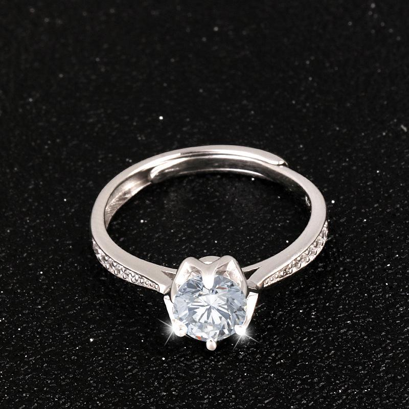 S925 Sterling Silver Moissanite Six-Prong Square Bezel Women's Open Design Ring