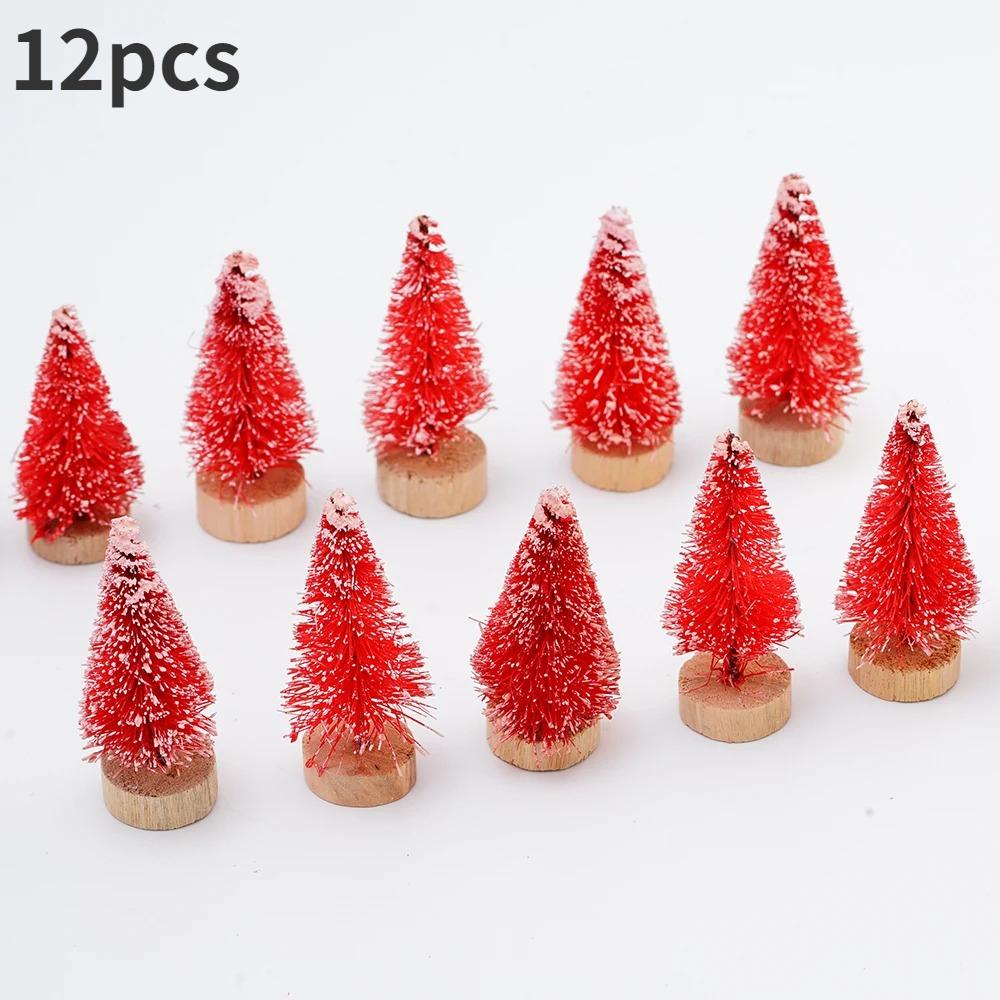 12er-Pack Mini-Künstliche Weihnachtsbäume mit Holzsockel - Tisch-Flaschenbürstenbäume für DIY-Basteln und Feiertags-Heimdekoration