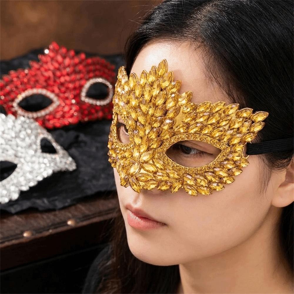Luxury Half Face Mask Flame Leaf Rhinestone Half Mask Elegant Masquerade Mask Halloween Parties