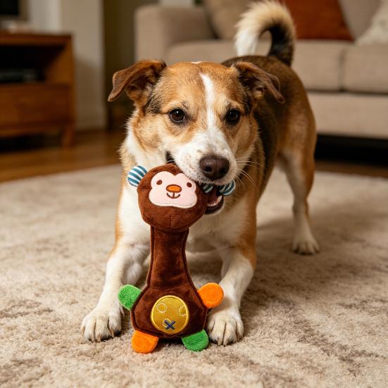 Pet Toy Sound Design Interactive Puppy Chew Toy with Built-in Rattle Cartoon Dog Monkey Design Teeth Oral Health Safe Chew
